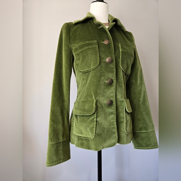 PINK TARTAN Green Velvet Fitted Jacket. Size XS - Picture 2 of 15